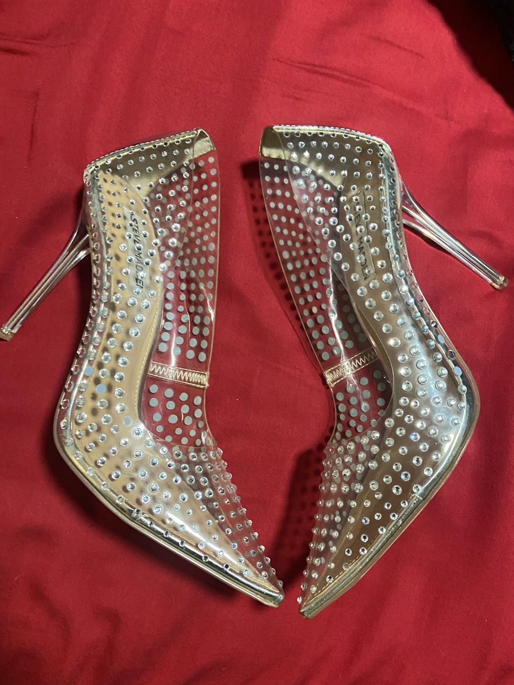 Steve Madden Clear Pointed Stiletto Heels with Silver Studs
